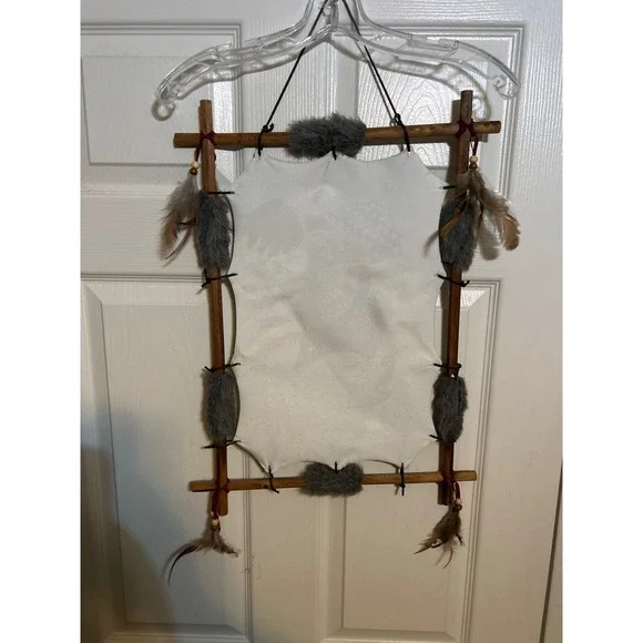 Vintage Style Eagle Wolf American Flag Faux Hide Wood Frame Wall Hanging Decor - Picture 6 of 6